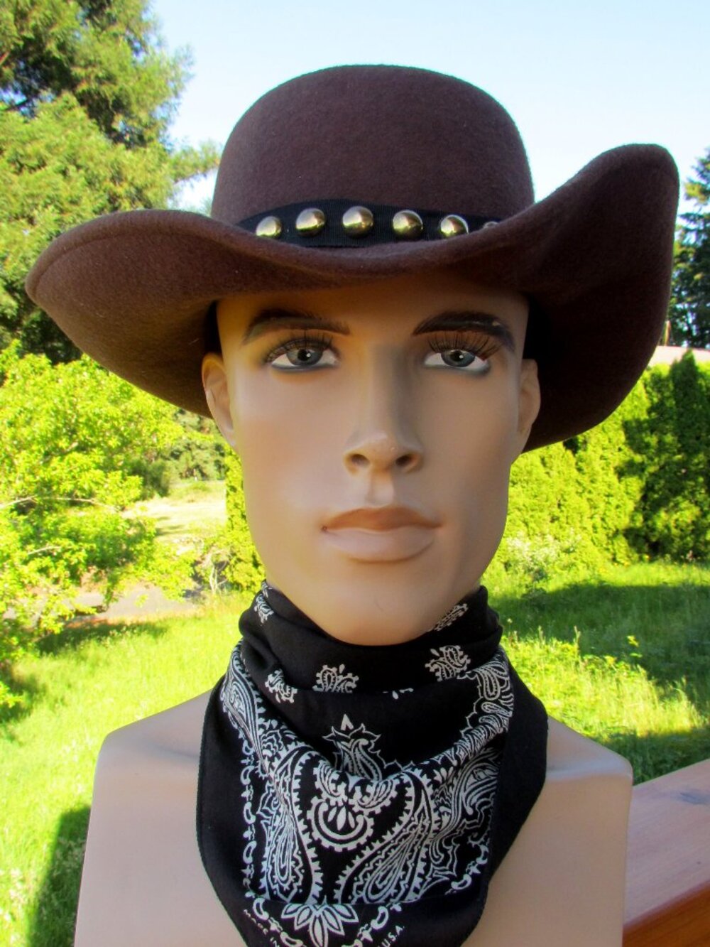 BROWN WOOL COWBOY HAT, M, METAL STUDDED BAND, BENDABLE BRIM for DIFFERENT SHAPES